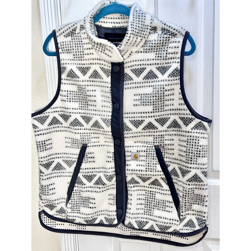 Carhartt Aztec Sherpa Fleece Snap Vest Relaxed Fit White Womens Sz L Outdoor